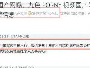 九色PORNY视频国产网曝、九色 PORNY 视频国产网曝：内容引人不适，涉嫌传播淫秽信息