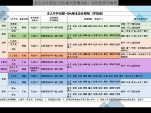 龙之谷手游战士S级精灵选用指南：实用推荐与解析