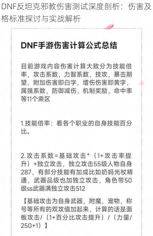 DNF反坦克邪教伤害测试深度剖析：伤害及格标准探讨与实战解析