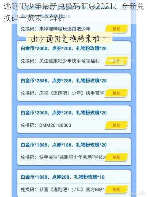 逃跑吧少年最新兑换码汇总2021：全新兑换码一览表全解析