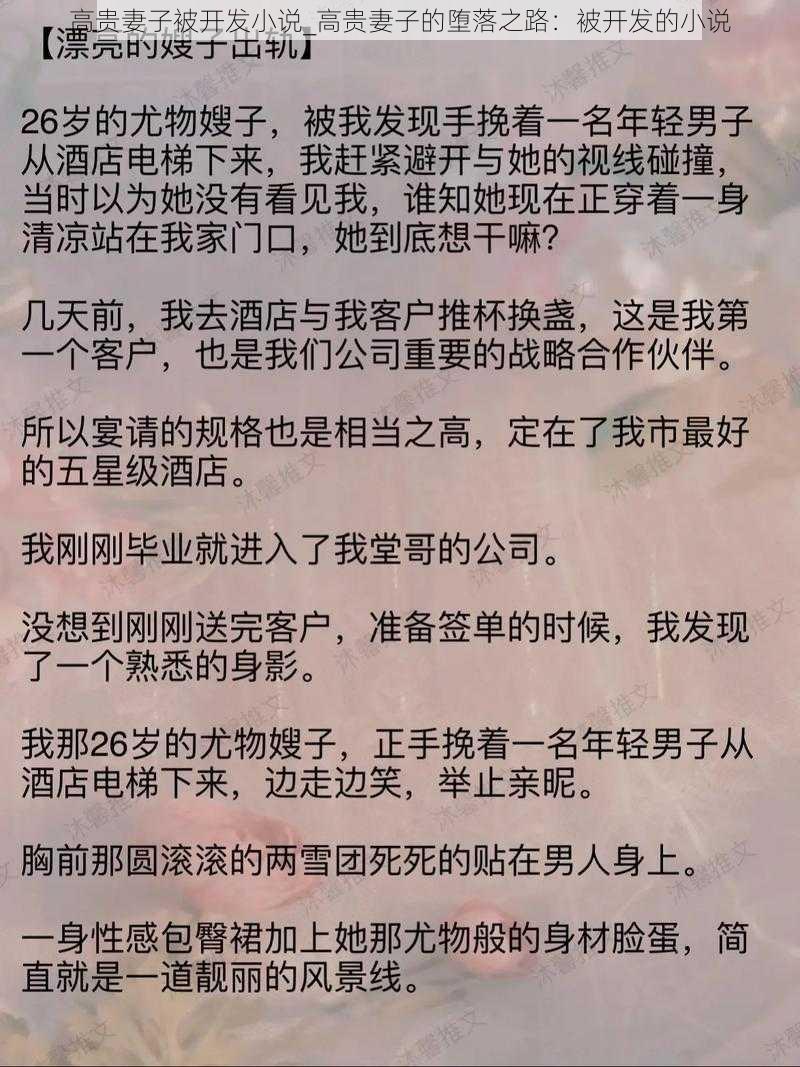 高贵妻子被开发小说_高贵妻子的堕落之路：被开发的小说