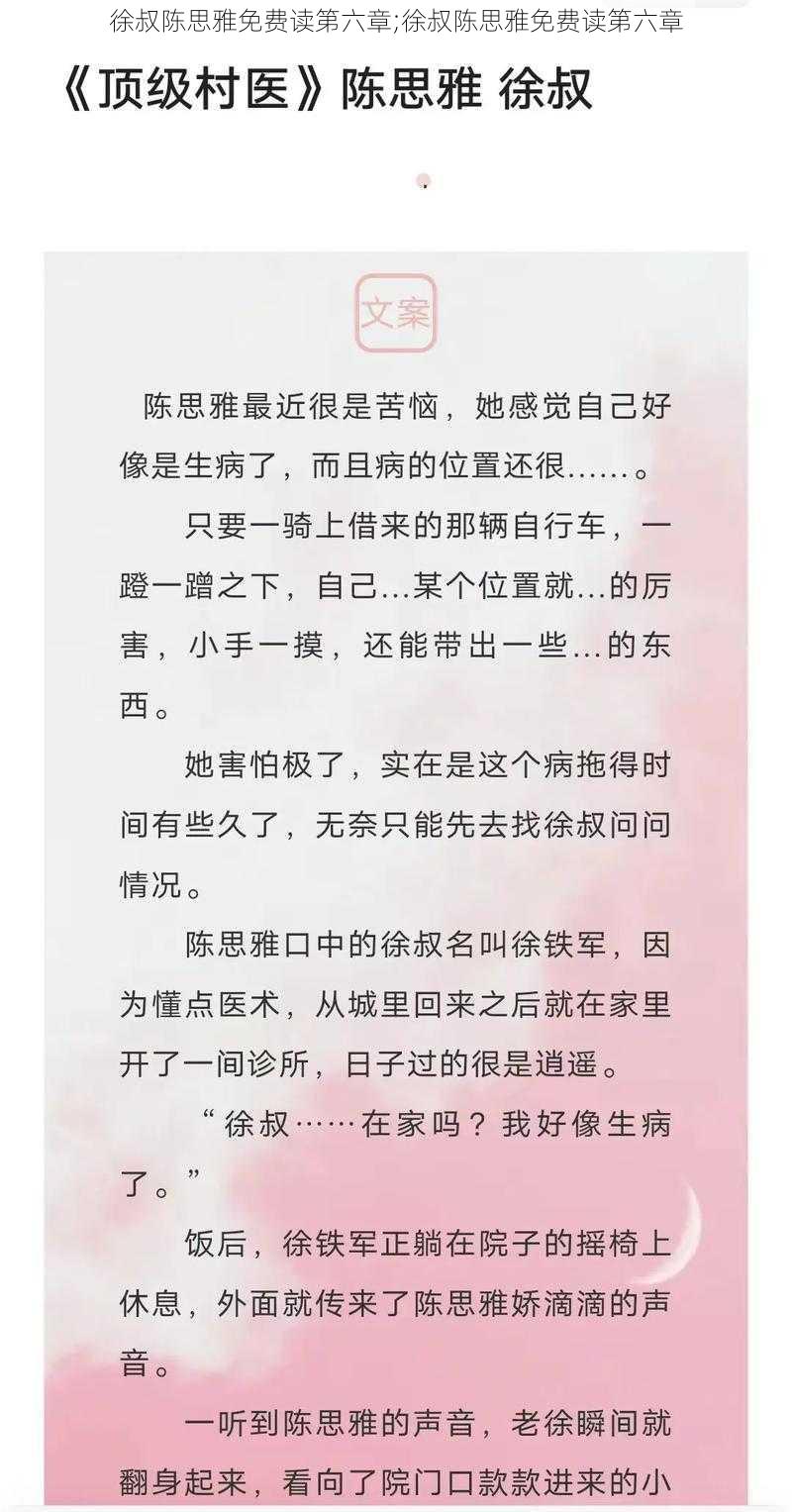 徐叔陈思雅免费读第六章;徐叔陈思雅免费读第六章