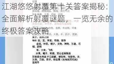 江湖悠悠射覆第十关答案揭秘：全面解析射覆谜题，一览无余的终极答案攻略