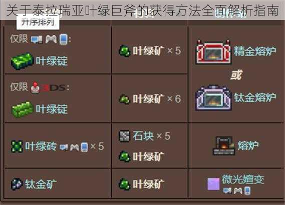 关于泰拉瑞亚叶绿巨斧的获得方法全面解析指南